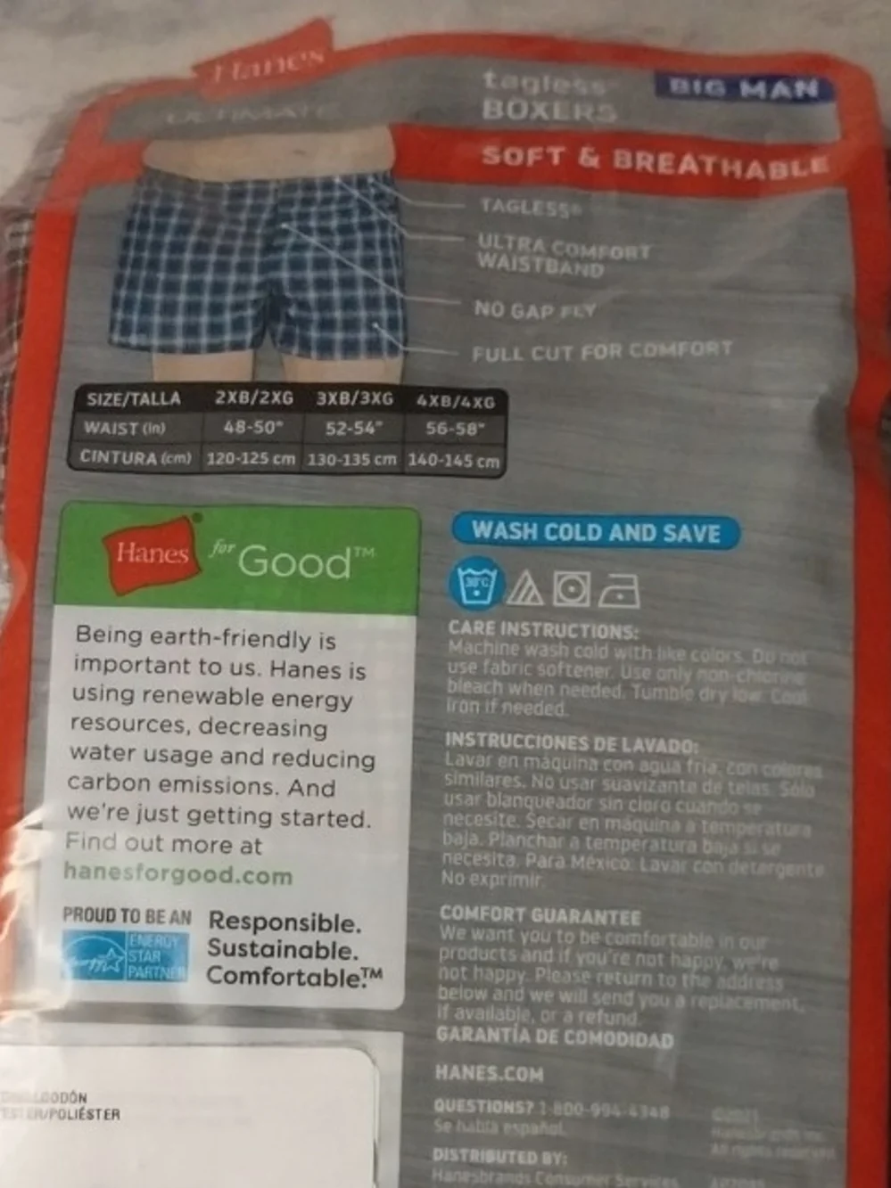 Hanes Plaid Big Man Tagless Boxers - 4 Pack